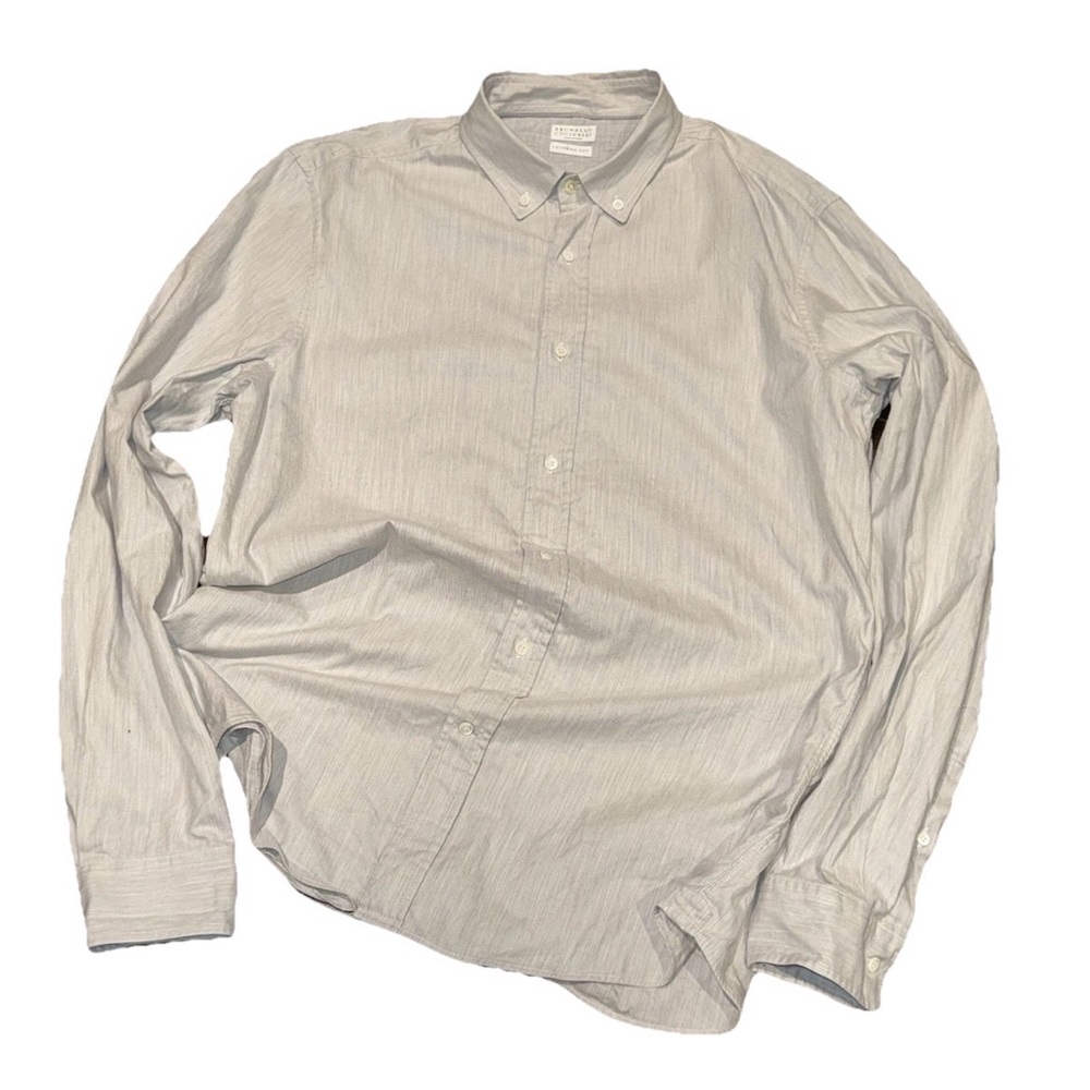 BRUNELLO CUCINELLI Button Down Long Sleeved Shirt Mens Size XL Leisure Fit Grey